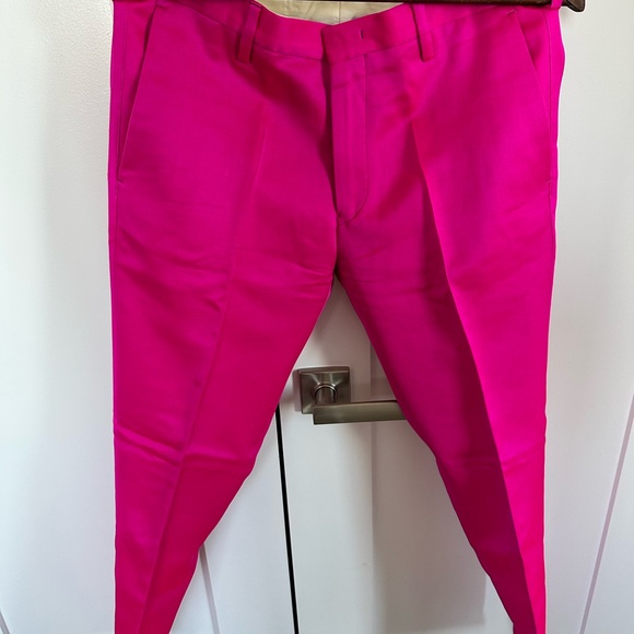 Men's Pink Silk & Wool Dress Pants - Picture 1 of 4